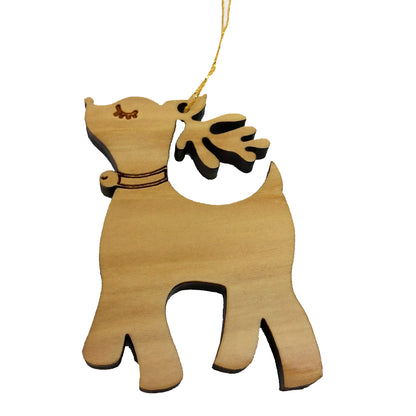 Wood Christmas Ornament Reindeer with Bell California Redwoods Laser Cut Handmade Wood Ornament Made in USA White Wood Christmas Home Decor