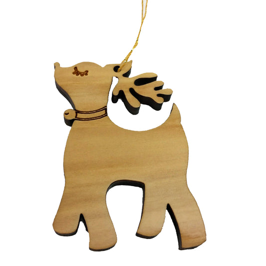 Wood Christmas Ornament Reindeer with Bell California Redwoods Laser Cut Handmade Wood Ornament Made in USA White Wood Christmas Home Decor