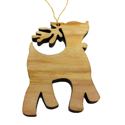 Wood Christmas Ornament Reindeer with Bell California Redwoods Laser Cut Handmade Wood Ornament Made in USA White Wood Christmas Home Decor