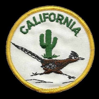 California Roadrunner with Cactus Iron on Circle Patch 3″ Yellow Border Souvenir