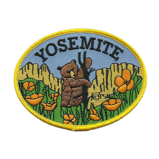 Yosemite National Park Iron On Patch Brown Bear and Poppies Souvenir Badge Emblem Applique