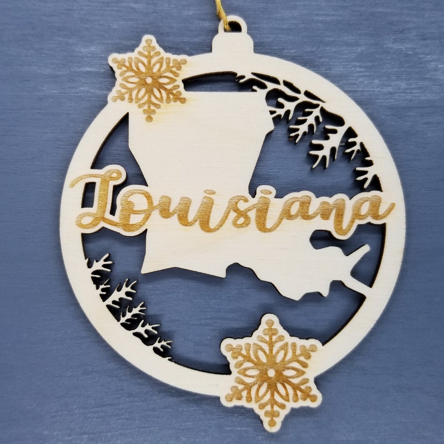 Wholesale Louisiana Wood Ornament -  LA State Shape with Snowflakes Cutout - Wood Souvenir