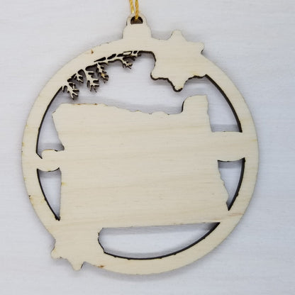 Wholesale Oregon Wood Ornament -  State Shape with Snowflakes Cutout OR Souvenir