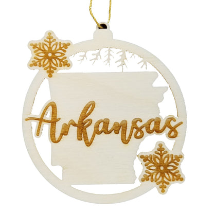 Arkansas Ornament - State Shape with Snowflakes Cutout AR - Handmade Wood Ornament Made in USA Christmas Decor