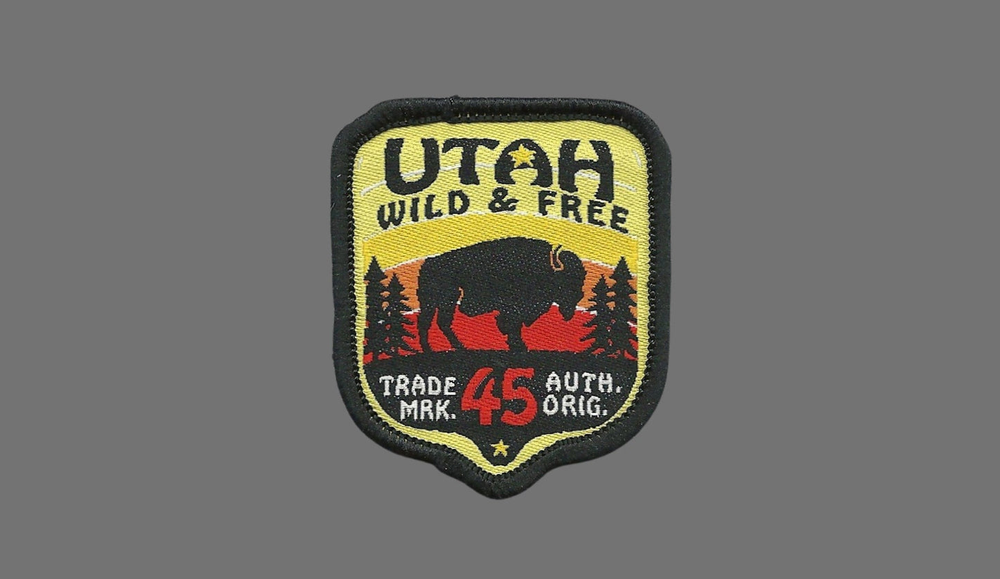 Utah Patch – Wild and Free UT Travel Souvenir Patch 2" Iron On Sew On Embellishment Buffalo Bison Trees Accessory