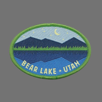 Utah Patch – UT Bear Lake Travel Patch – Souvenir Patch – Embellishment Applique –  2.75" Iron On Mountain Trees Lake Night Scene Oval