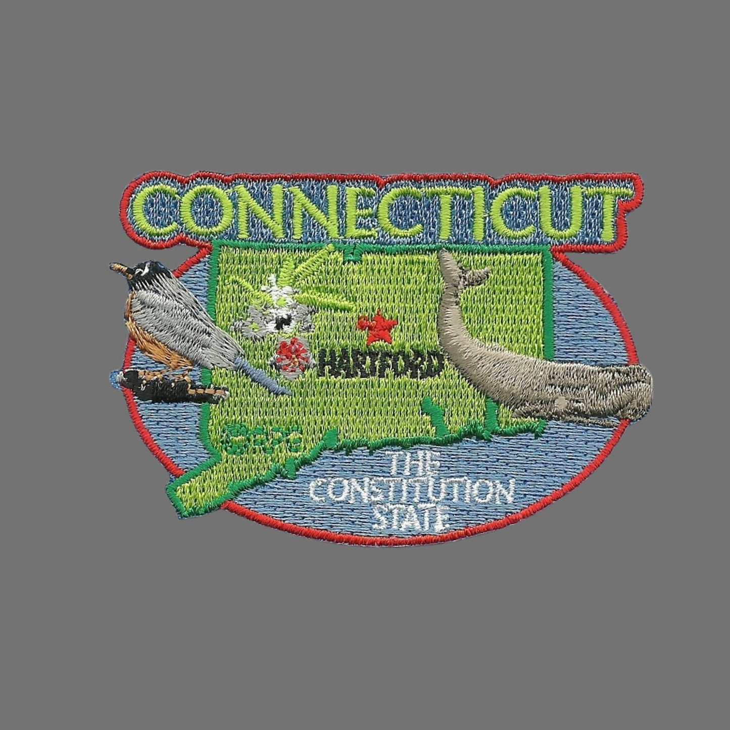 Connecticut Patch – CT State Travel Patch Souvenir Applique 3" Iron On The Constitution State American Robin Sperm Whale Mountain Laurel