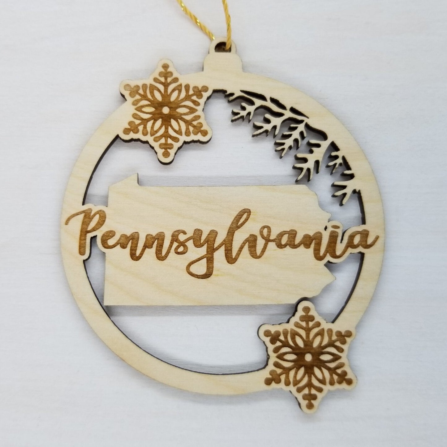 Wholesale Pennsylvania Wood Ornament -  PA State Shape with Snowflakes Cutout - Wood Souvenir