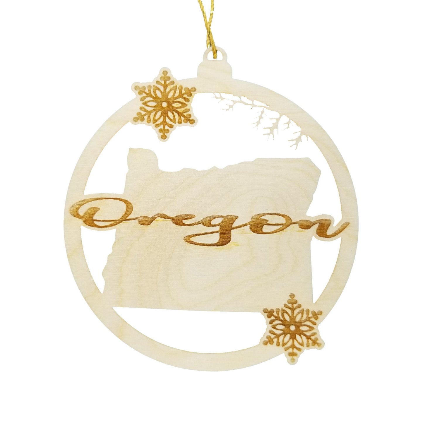 Wholesale Oregon Wood Ornament -  State Shape with Snowflakes Cutout OR Souvenir