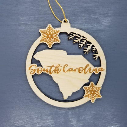 Wholesale South Carolina Ornament - State Shape with Snowflakes Cutout SC Souvenir