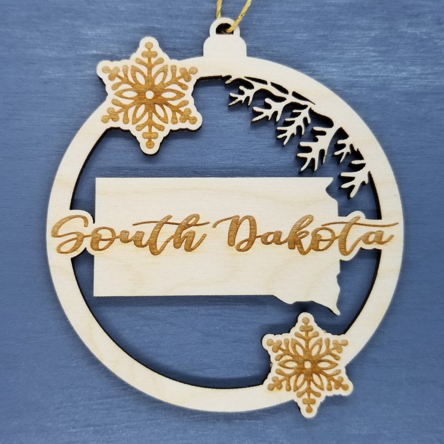 Wholesale South Dakota Wood Ornament -  SD State Shape with Snowflakes Cutout - Wood Souvenir