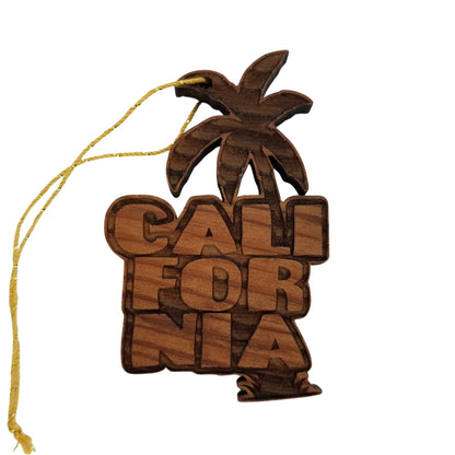 California Palm Trees Christmas Ornament Bubble Spellout Letters Handmade Wood Ornament Made in USA Laser Cut Cutout Shape CA Souvenir