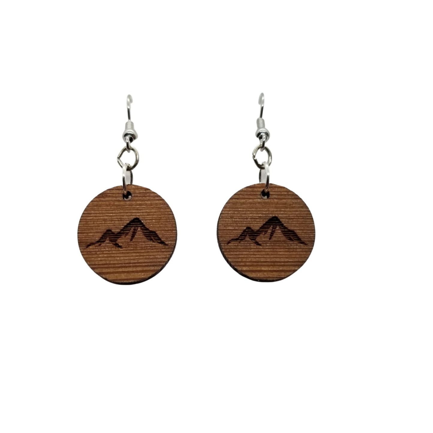 Wood Earrings - Mountain Engraved Wood Earrings - Dangle Earrings - Souvenir Keepsake - Anniversary Gift