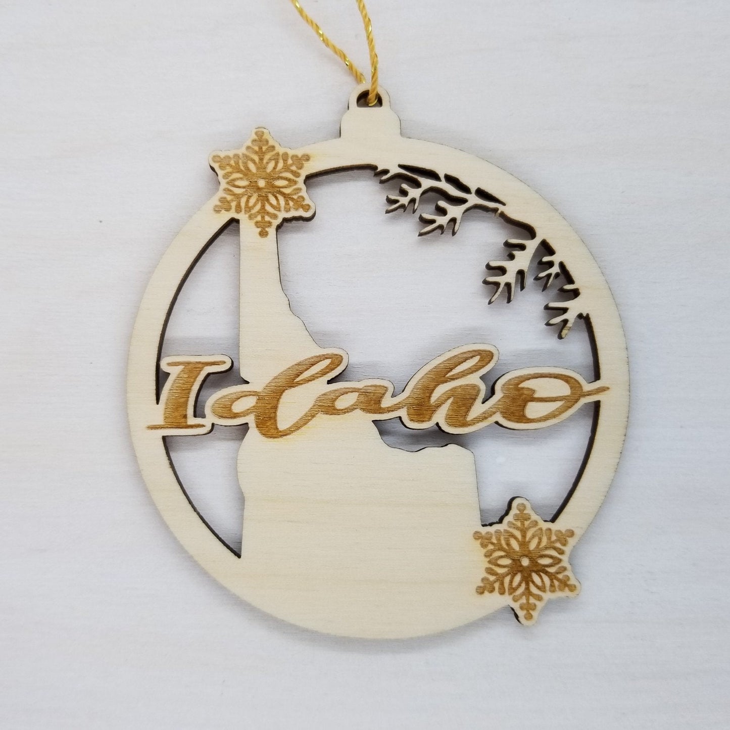 Wholesale Idaho Wood Ornament -  ID State Shape with Snowflakes Cutout - Wood Souvenir