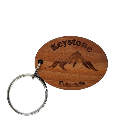 Keystone CO Keychain Mountains Wood Keyring Colorado Souvenir Mountain Ski Resort Skiing Skier Snowboarding Key Tag Bag