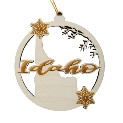 Wholesale Idaho Wood Ornament -  ID State Shape with Snowflakes Cutout - Wood Souvenir