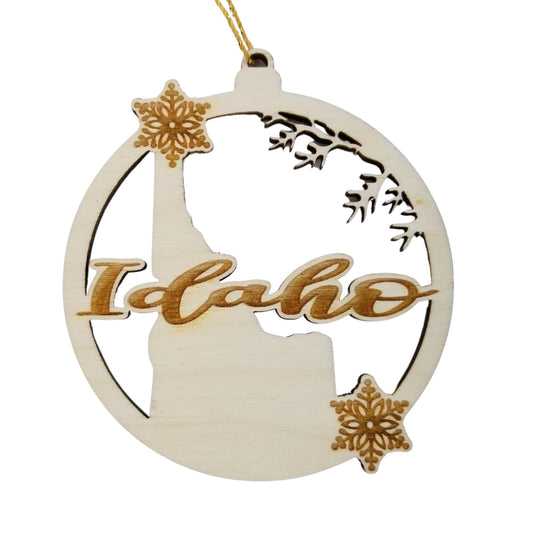 Wholesale Idaho Wood Ornament -  ID State Shape with Snowflakes Cutout - Wood Souvenir