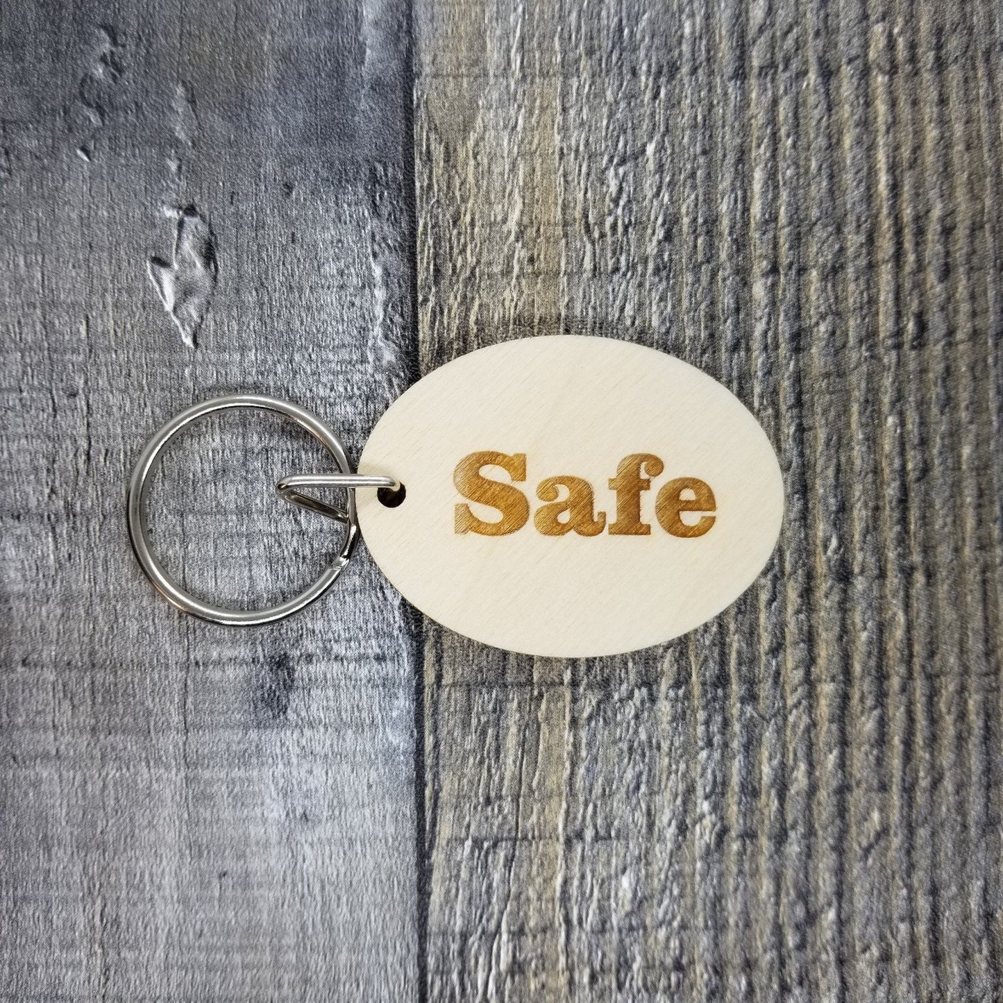 Safe Wood Keychain Key Ring Keychain Gift - Key Chain Key Tag Key Ring Key Fob - Safe Text Key Marker