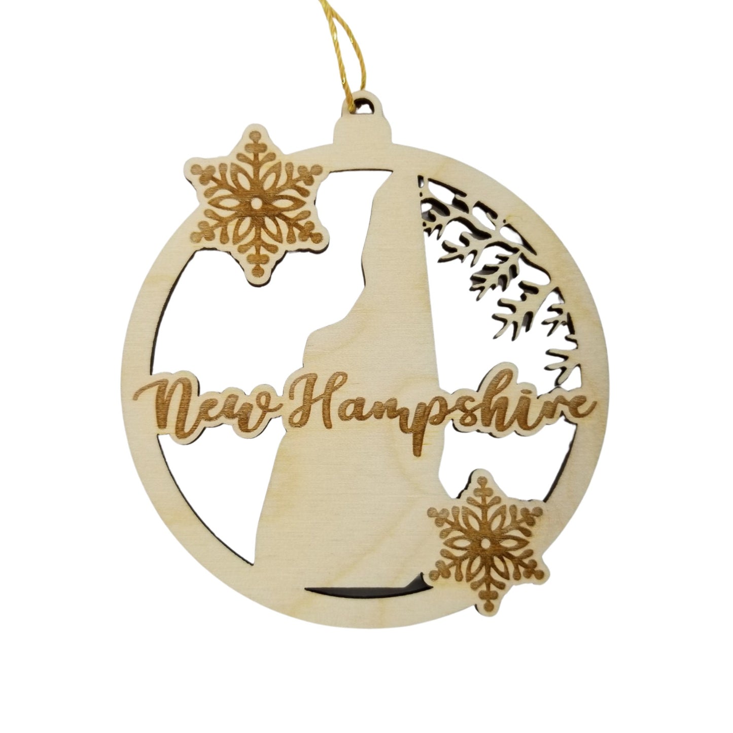 Wholesale New Hampshire Wood Ornament -  NH State Shape with Snowflakes Cutout - Wood Souvenir