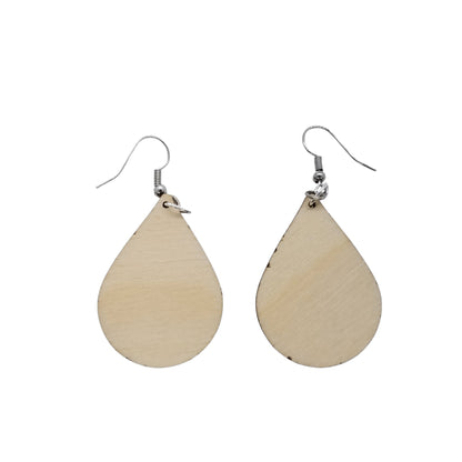 Wood Earrings - Abstract Rays Pattern Engraved Teardrop Lightweight Wood Earrings - Dangle Earrings - Anniversary Gift