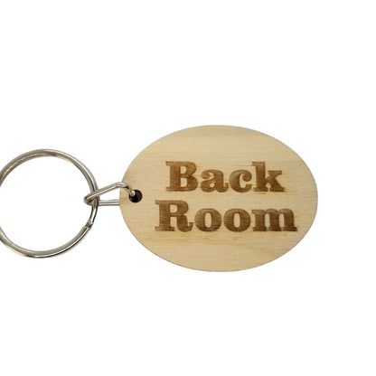 Back Room Wood Keychain Key Ring Keychain Gift - Key Chain Key Tag Key Ring Key Fob - Back Room Text Key Marker