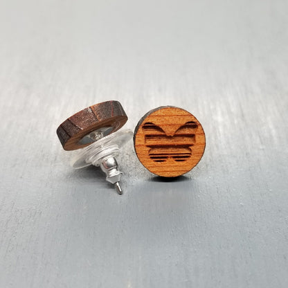 Butterfly Earrings - Wood Earrings - California Redwood Stud Earrings - Circle Post Earrings - Butterfly Lover Gift