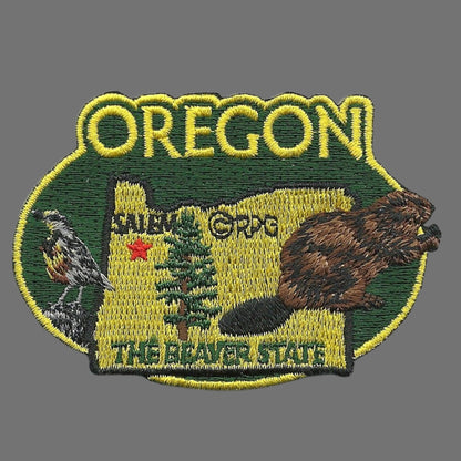 Oregon Patch – OR State Travel Patch Souvenir Applique 3" Iron On The Beaver State Salem Tree Beaver Western Meadowlark