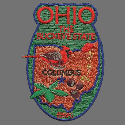 Ohio State Travel Patch OH Souvenir Iron On Embellishment or Applique 3" The Buckeye State Columbus Cardinal Carnation Buckeye