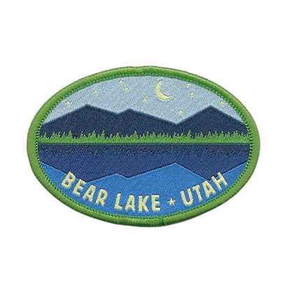 Utah Patch – UT Bear Lake Travel Patch – Souvenir Patch – Embellishment Applique –  2.75" Iron On Mountain Trees Lake Night Scene Oval