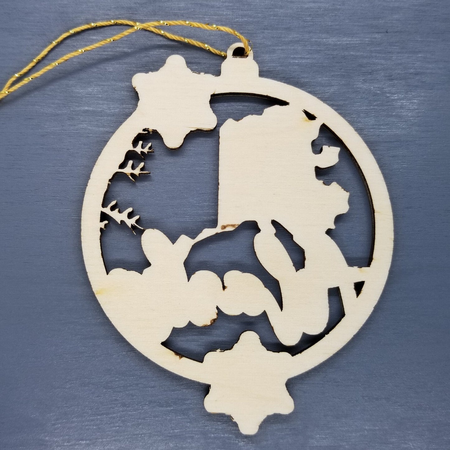 Wholesale Alaska Wood Ornament -  State Shape with Snowflakes AK Cutout - Wood Souvenir