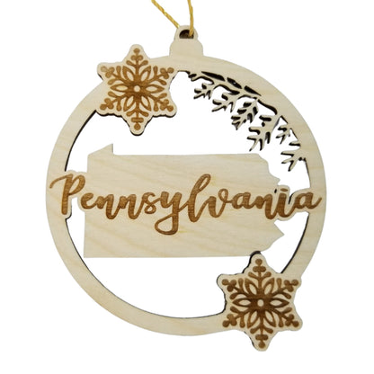 Wholesale Pennsylvania Wood Ornament -  PA State Shape with Snowflakes Cutout - Wood Souvenir