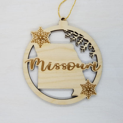 Wholesale Missouri Wood Ornament -  MO State Shape with Snowflakes Cutout - Wood Souvenir