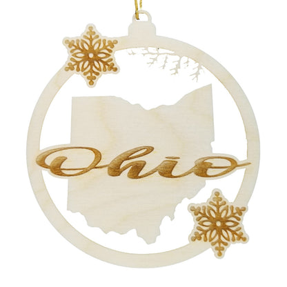 Wholesale Ohio Wood Ornament -  State Shape with Snowflakes Cutout OH Souvenir