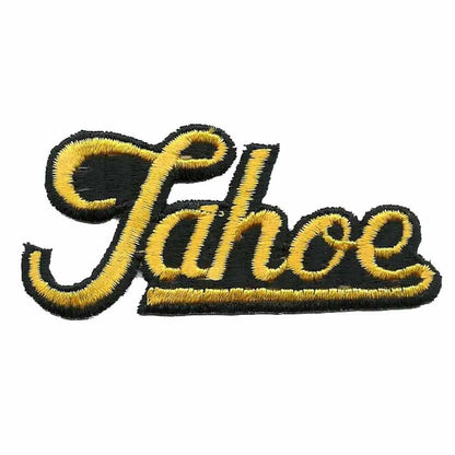 Tahoe Patch – Script Black and Gold – Iron On Travel California Souvenir Patch – CA NV Spell out Font Spellout Nevada