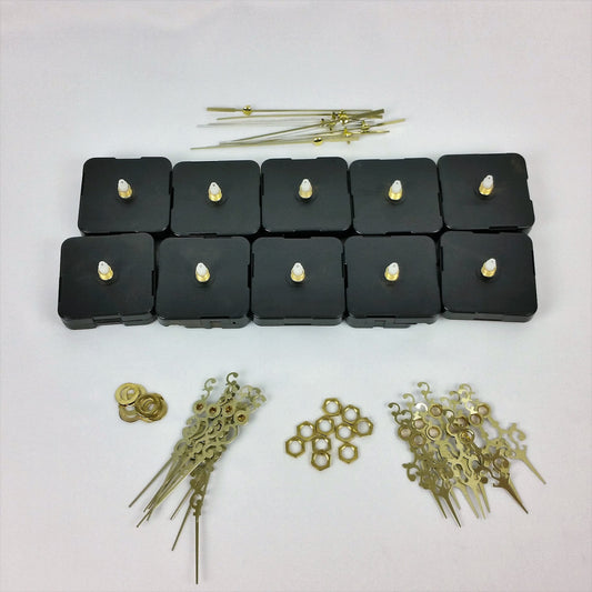 10 Quartz Clock Movement Mechanisms and Serpentine Style Brass Hands Set Kit DIY Repair Parts