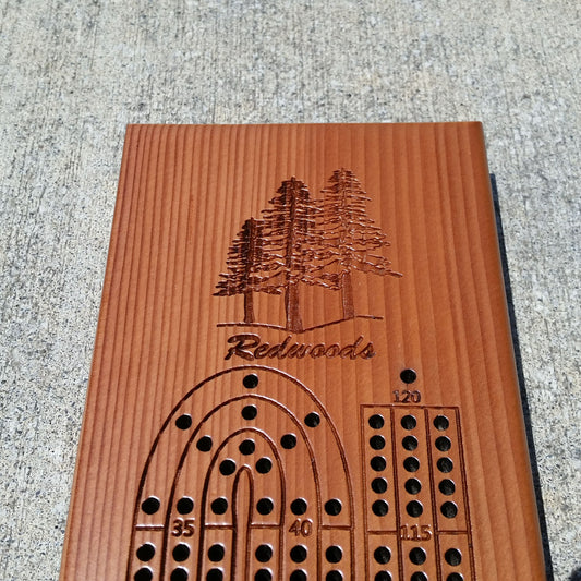 Redwood Wood Cribbage Board Handmade Laser Engraved 3 Player