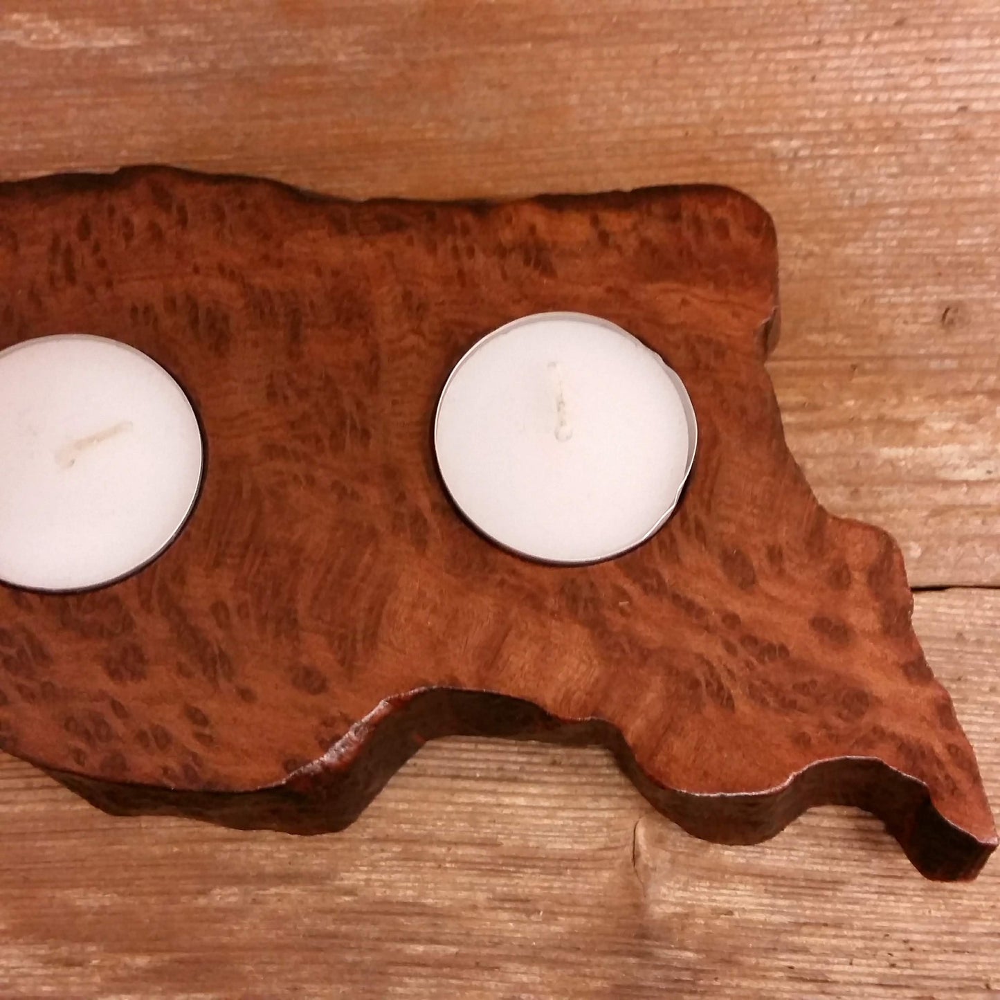 Wood Candle Holder 3 Tealight Redwood Rustic Home Decor #5