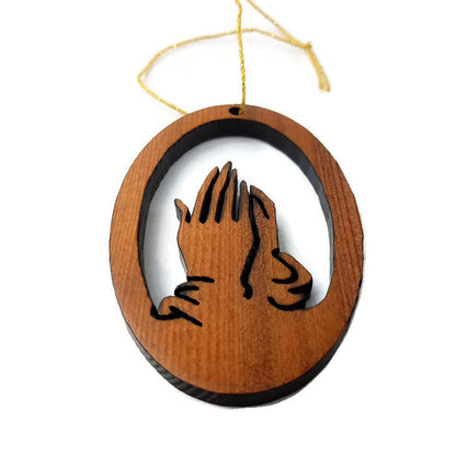 Praying Hands Christmas Ornament California Redwoods Handmade Wood Ornament Made in USA Laser Cut