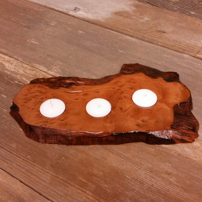 Wood Candle Holder 3 Tealight Redwood Rustic Home Decor #1