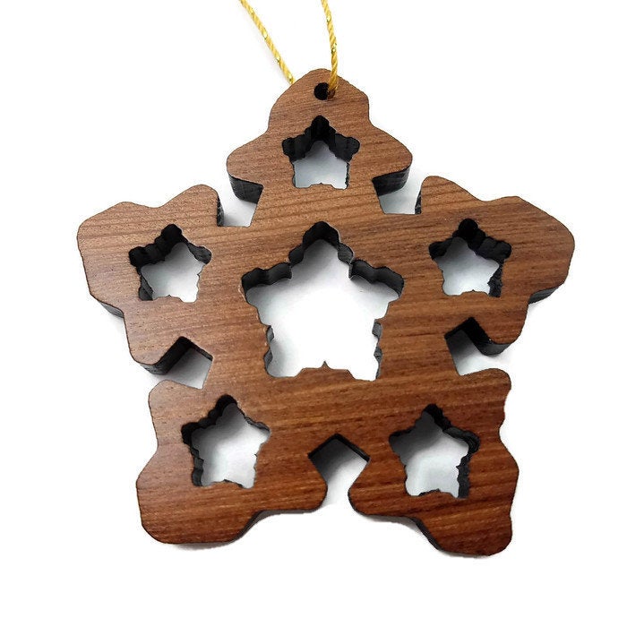 Handmade Wood Snowflake Christmas Ornament California Redwood Made in USA Laser Cut Winter Decor