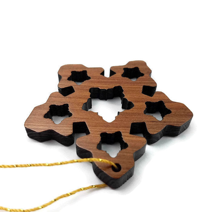 Handmade Wood Snowflake Christmas Ornament California Redwood Made in USA Laser Cut Winter Decor