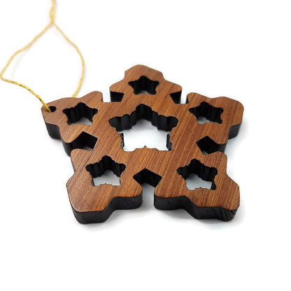 Handmade Wood Snowflake Christmas Ornament California Redwood Made in USA Laser Cut Winter Decor