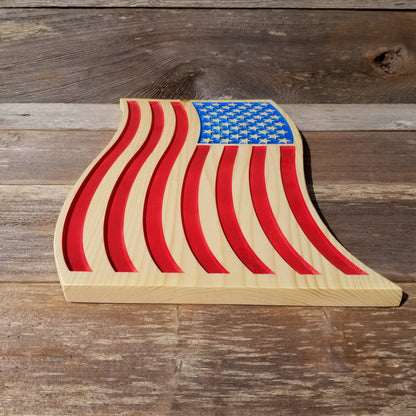 Wavy American Flag Carved Wood Sign USA Patriotism