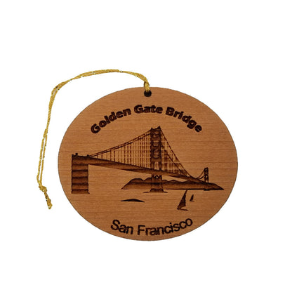 San Francisco California Golden Gate Bridge Christmas Ornament Handmade Wood Memento with Sailboats