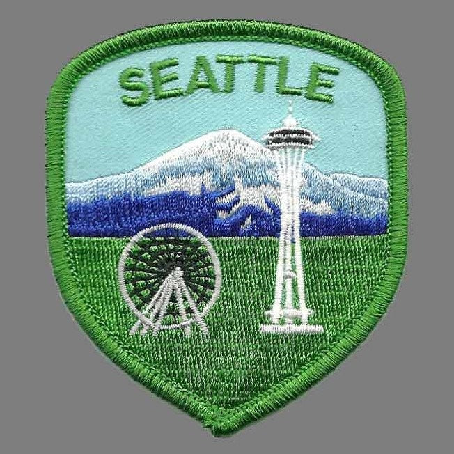 Seattle Patch – Iron On Space Needle – Mt Rainier Washington Ferris Wheel WA Travel Souvenir Badge