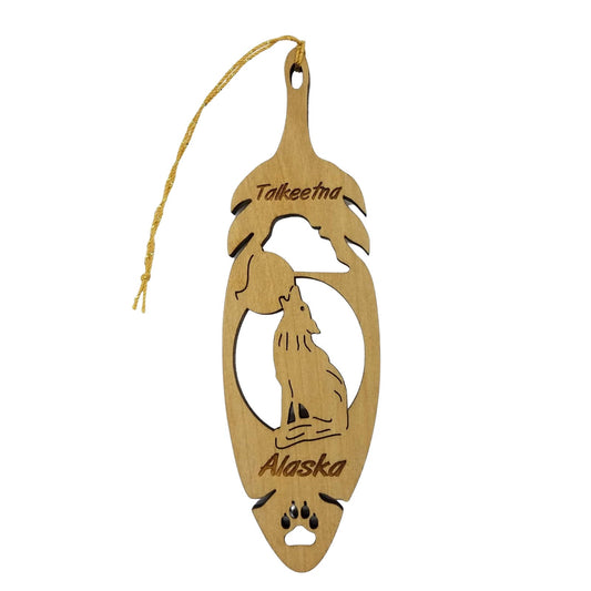 Talkeetna Alaska Wolf Christmas Ornament Wood Laser Cut Handmade in USA 5.5" - Wolf Lover Gift