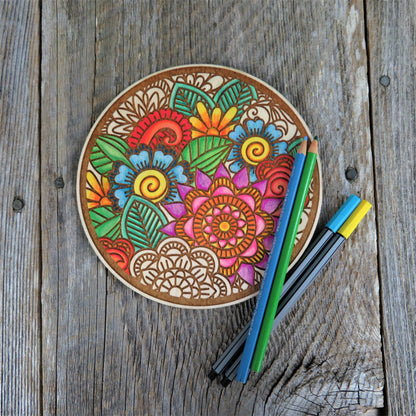 Color Your Own Wood Art - DIY - Wood Trivet Floral - Coloring Project - Craft Supply