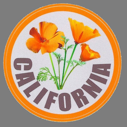 California Decal – CA Poppy Sticker – California Poppies Souvenir – Travel Sticker 3" Circle Travel Gift