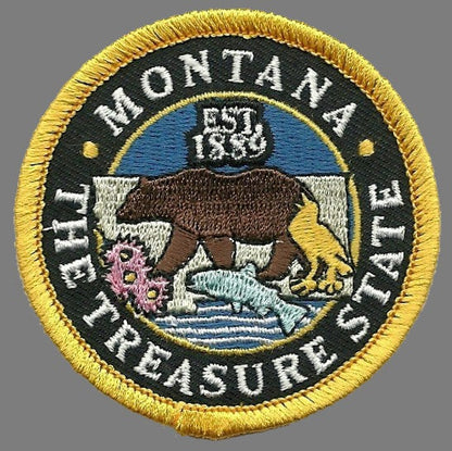 Montana Patch – MT The Treasure State - Travel Patch Iron On – Souvenir Patch – Applique – Travel Gift 2.5" Circle Bear Flowers Fish Birds