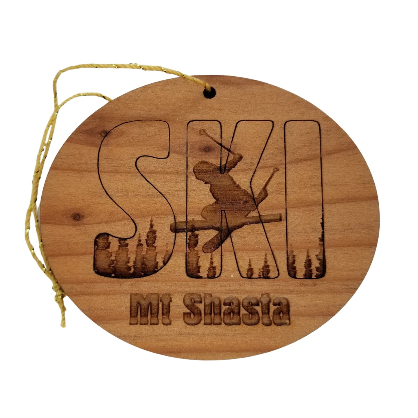 Wholesale Mt Shasta California Ski Ornament - Handmade Wood CA Souvenir